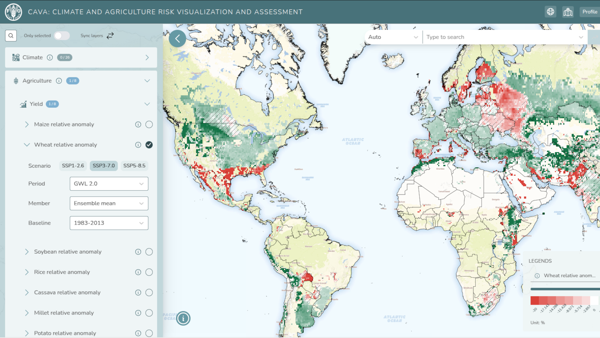 Captura de pantalla del visor de FAO CAVA
